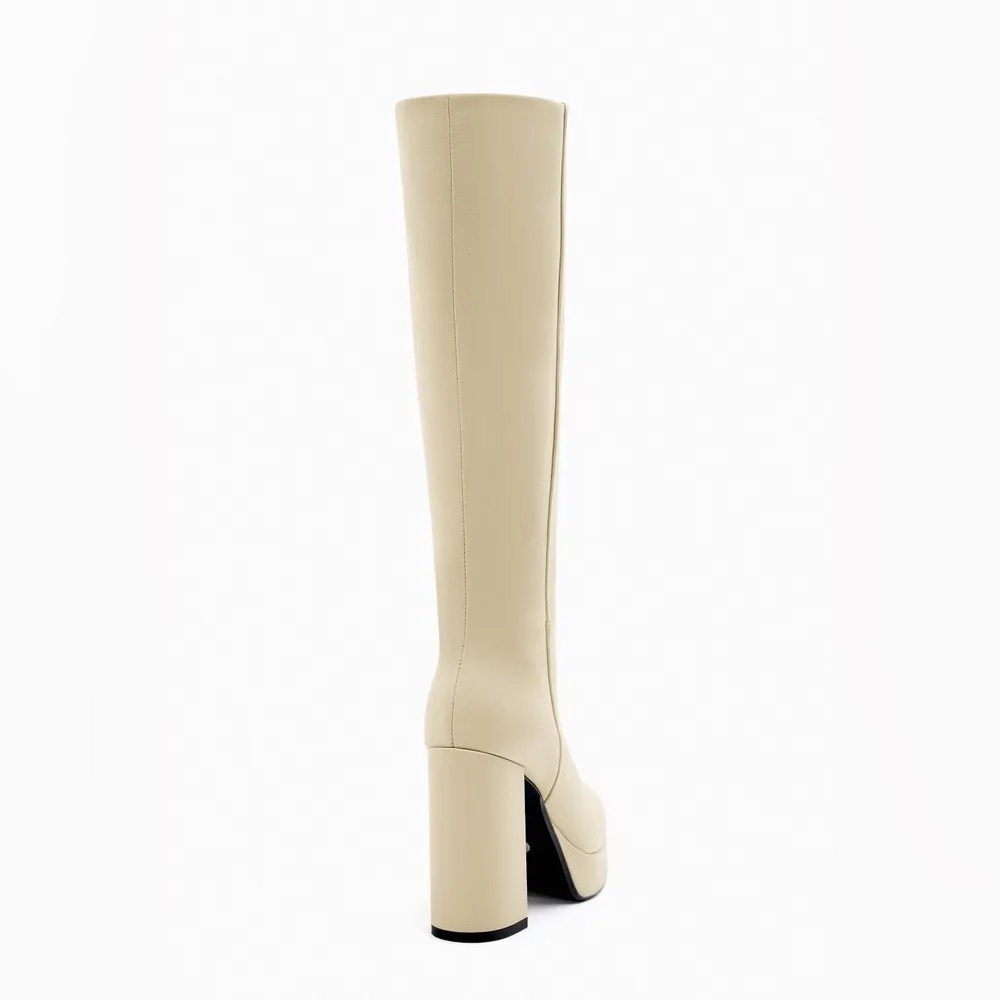 Zara leather boots platform heels high tops knee high - Picture 4 of 7